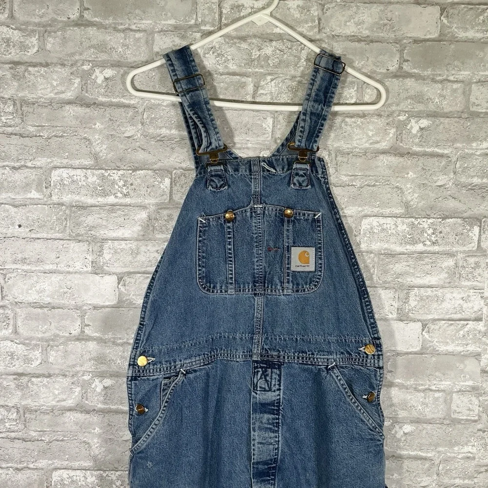 Vintage 90s Carhartt Denim Overalls BU2898 USA Made Workwear 34x34 Distressed